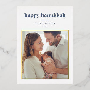 Moderne Minimalistische Hanukkah Foto Brief Goud Folie Feestdagenkaart