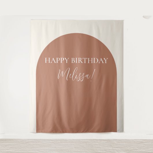 Moderne minimalistische Happy Birthday foto achter Wandkleed (Voorkant)