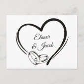 Moderne minimalistische hart bruiloft paar ring briefkaart (Voorkant)