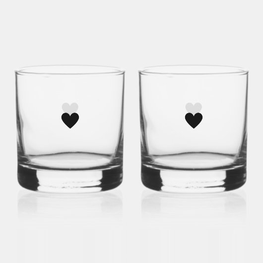 Moderne Minimalistische Hart Zwart Custom Valentij Whisky Glas (Voorkant)