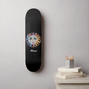 Moderne minimalistische hemelzon maan monogram skateboard