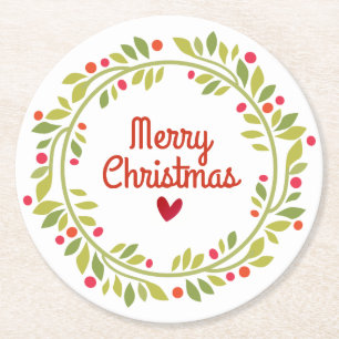 Moderne minimalistische Holly Wreath Kerstmis Ronde Kartonnen Onderzetter