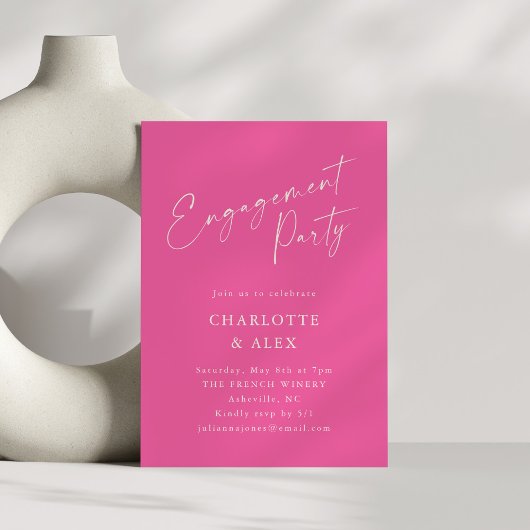 Moderne minimalistische Hot Pink Script Engagement Kaart