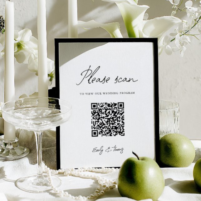 Moderne Minimalistische Huwelijksprogramma QR-code (Modern Minimalist Wedding Program QR Code Sign)