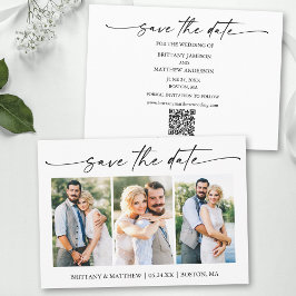 Moderne minimalistische inkt script 3 foto's QR co Save The Date
