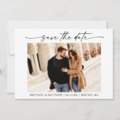 Moderne minimalistische inkt script foto QR code Save The Date (Voorkant)