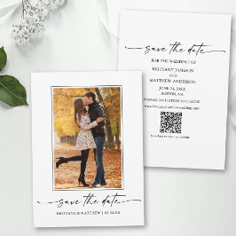 Moderne minimalistische inkt script paar foto QR c Save The Date