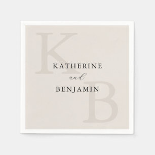 Moderne Minimalistische Ivoor Monogram Bruiloft Servet