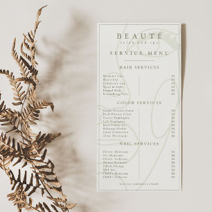 Moderne minimalistische Ivoor/Olijfsalon/Spa Menu