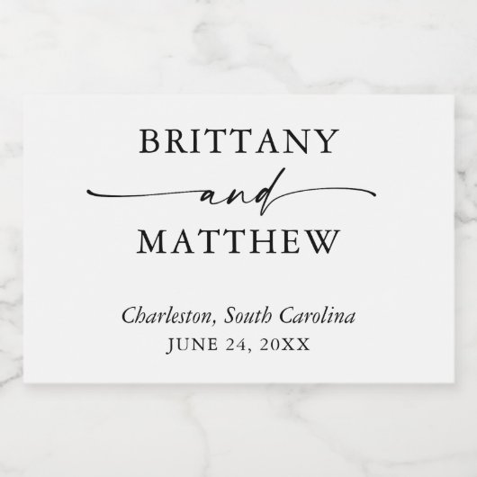 Moderne minimalistische kalligrafie bruiloft Mini Sparkling Wijnetiket (Enkel label)