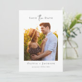 Moderne minimalistische kalligrafie Fotobruiloft Save The Date (Staand voorkant)