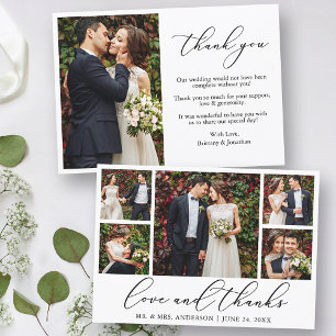 Moderne minimalistische kalligrafie liefde 6 foto bedankkaart