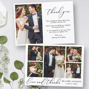 Moderne minimalistische kalligrafie liefde 6 foto bedankkaart