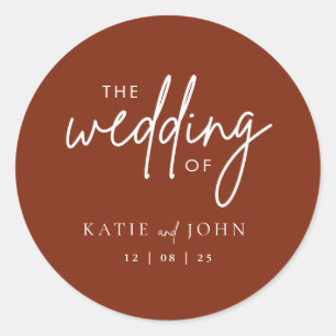 Moderne minimalistische kalligrafie Terracotta Wed Ronde Sticker