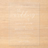 Moderne minimalistische kalligrafie witte bruiloft acryl uitnodigingen (Voorkant)