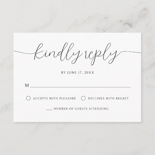 Moderne Minimalistische Kalligrafie Zwarte Witte B RSVP Kaartje (Voorkant)