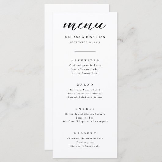 Moderne minimalistische kalligrafiescript menu (Voorkant / Achterkant)