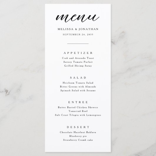 Moderne minimalistische kalligrafiescript menu (Voorkant)