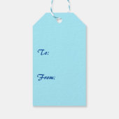 Moderne minimalistische kerstboom met blauwe sterr cadeaulabel (Achterkant)