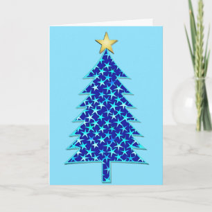 Moderne Minimalistische Kerstboom met Blauwe Sterr Feestdagen Kaart