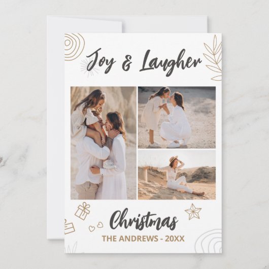 Moderne minimalistische kerstfamilie vier foto's feestdagenkaart (Achterkant)