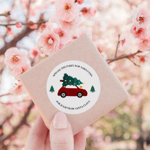 Moderne minimalistische kerstwagen vakantie famili ronde sticker