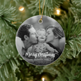 Moderne, minimalistische kerstzwarte en witte foto keramisch ornament