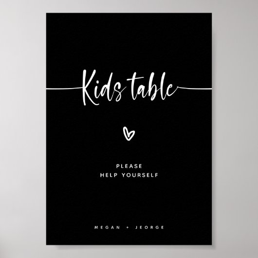 Moderne minimalistische Kiddos tafel bruiloft zwar Poster (Voorkant)