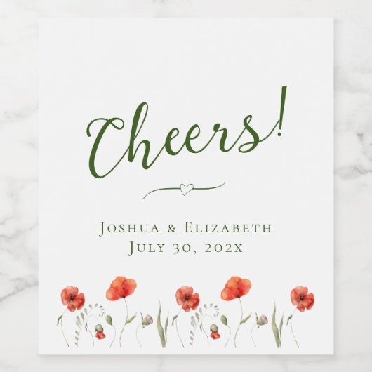 Moderne minimalistische klaprozen bruiloft fles la wijn etiket (Enkel label)