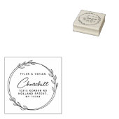 Moderne minimalistische krans paar retour adres 	rubberstempel (Gestempeld)