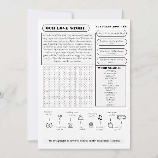 Moderne minimalistische krant bruiloft programma (Achterkant)