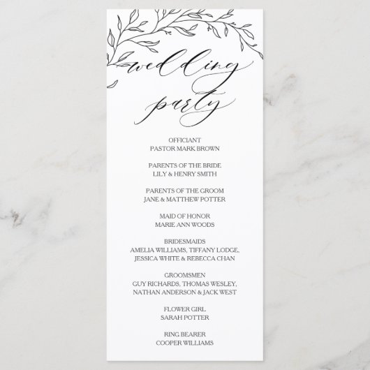 Moderne minimalistische Laurel Branch bruiloft pro Programma (Achterkant)