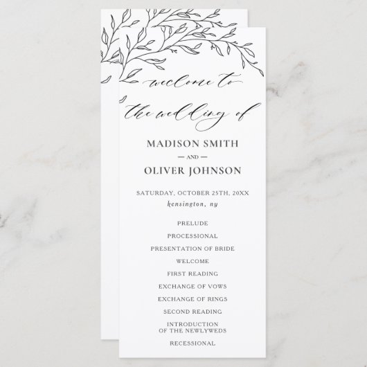 Moderne minimalistische Laurel Branch bruiloft pro Programma (Voorkant / Achterkant)