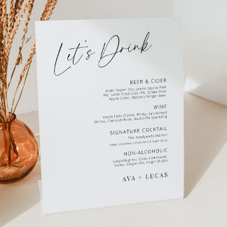 Moderne minimalistische Let's Drink Wedding Bar Me Reclamebord Met Voetstuk