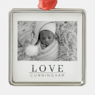 Moderne minimalistische liefdesfotoserie Baby Naam Metalen Ornament