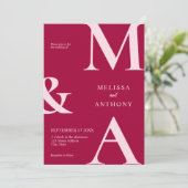 Moderne minimalistische magenta bruiloft kaart (Staand voorkant)