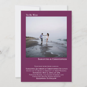 Moderne minimalistische Magenta Plum foto bruiloft Kaart