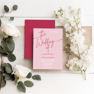 Moderne minimalistische magentarood en roze bruilo kaart
