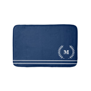 Moderne Minimalistische Marine Blauwe Monogrammed  Badmat
