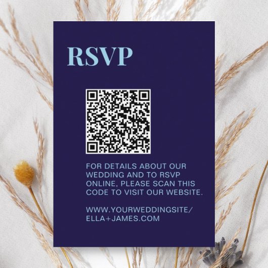 Moderne Minimalistische Marine Blauwe QR Code RSVP Informatiekaartje