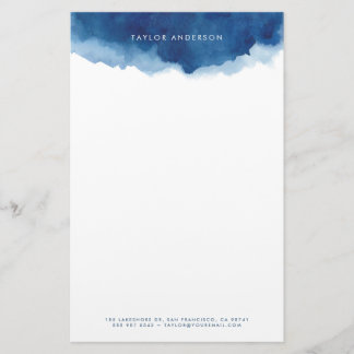 Moderne, minimalistische marineblauw Waterverf Spl Briefpapier