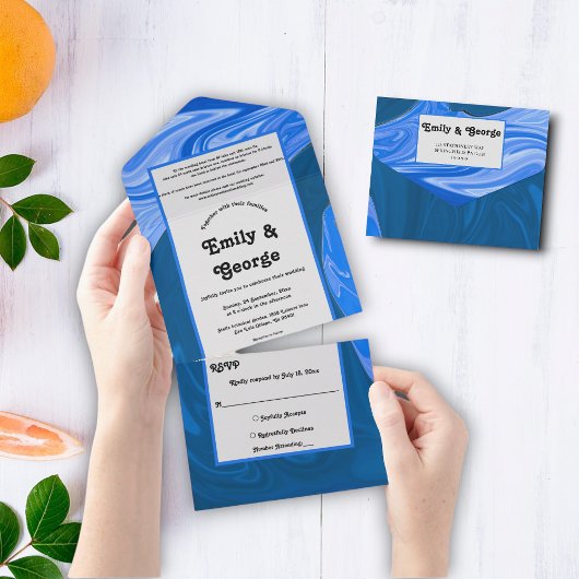 Moderne, minimalistische marineblauwe golven Abstr All In One Uitnodiging