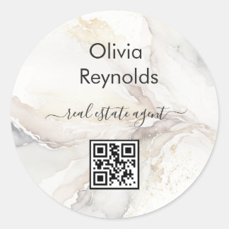 Moderne minimalistische marmeren textuur neutrale  ronde sticker