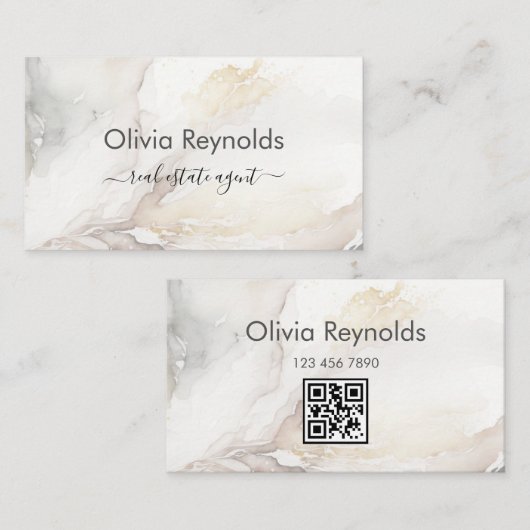 Moderne minimalistische marmeren textuur neutrale visitekaartje (Voorkant / Achterkant)