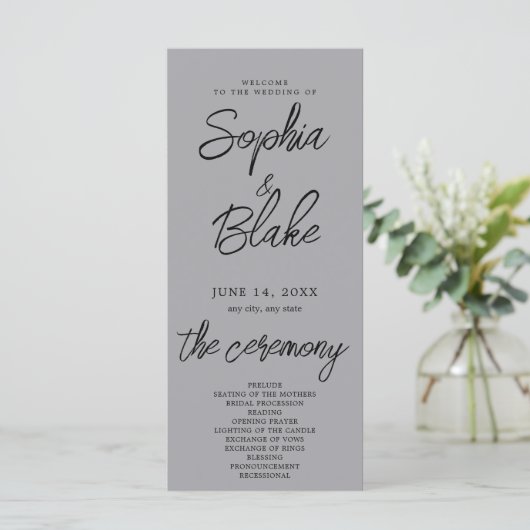 Moderne minimalistische mat zilveren bruiloft prog (Staand voorkant)