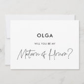 Moderne minimalistische Matron of Honor-voorstelka Aankondiging (Voorkant)