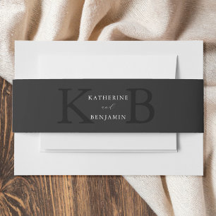 Moderne Minimalistische Matte Zwart Monogram Bruil Uitnodigingen Wikkel