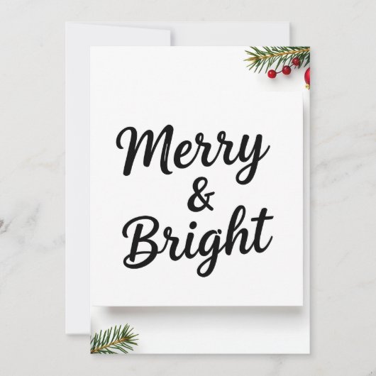 Moderne Minimalistische Merry & Bright Script Foto Feestdagenkaart (Voorkant)