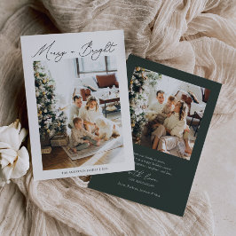 Moderne Minimalistische Merry en Helder Groene Fot Feestdagenkaart