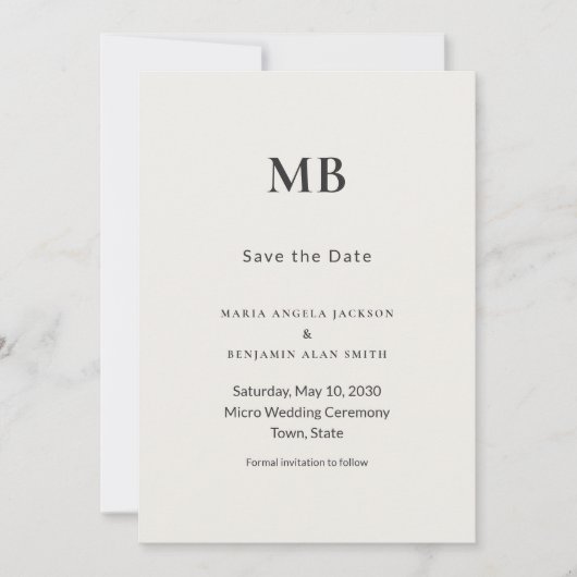 Moderne Minimalistische Micro Bruiloft Save the Da (Voorkant)